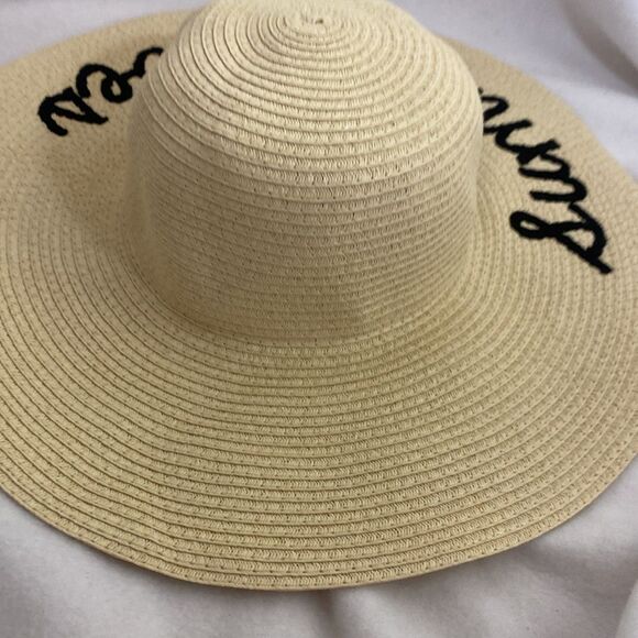 Summer vibes embroidery straw summer Sun floppy tan hat packable large brim - Picture 12 of 12